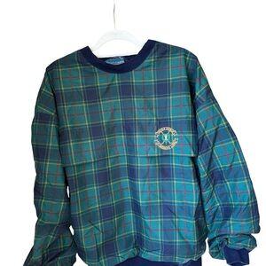 VINTAGE Green Plaid Crewneck Jacket with Embroidered Crest
